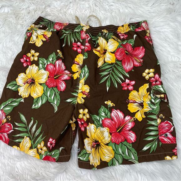 Polo Ralph Lauren Men's Hawaiian Swim Trunks Brown Size XL Floral Mesh Liner - Picture 9 of 10